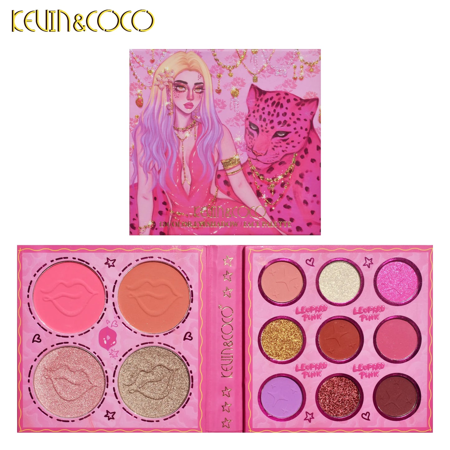 KEVIN&COCO 13colour pink leopard girl eyeshadow palette Hongxuan Cosmetics