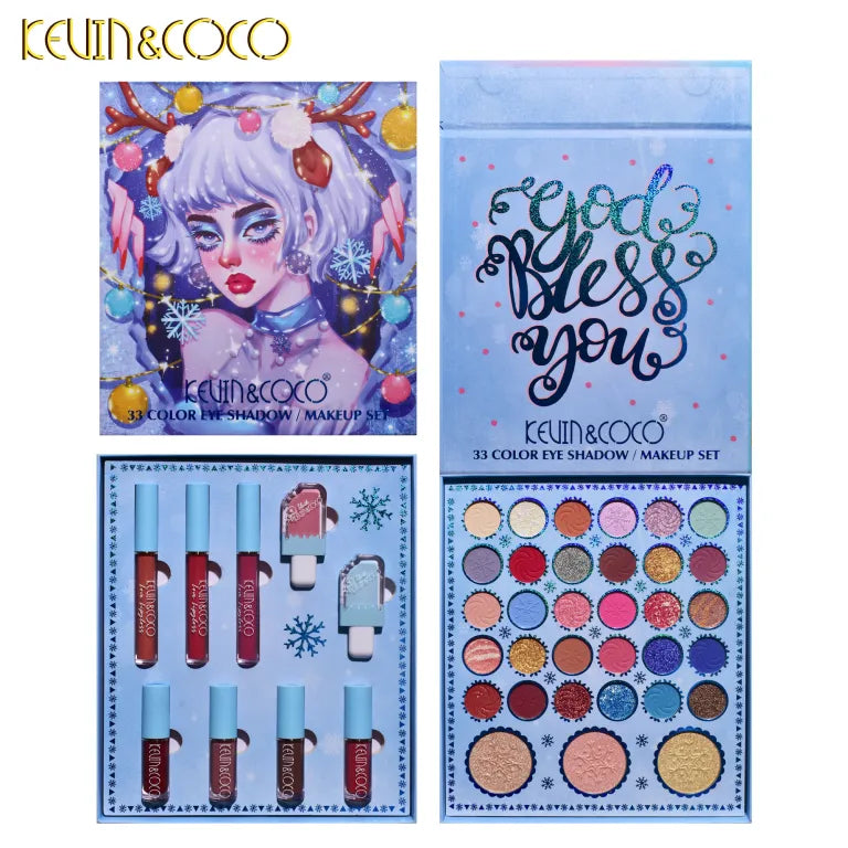 KEVIN&COCO 33colour ICESNOW wishing deer eyeshadow double drawer set Hongxuan Cosmetics