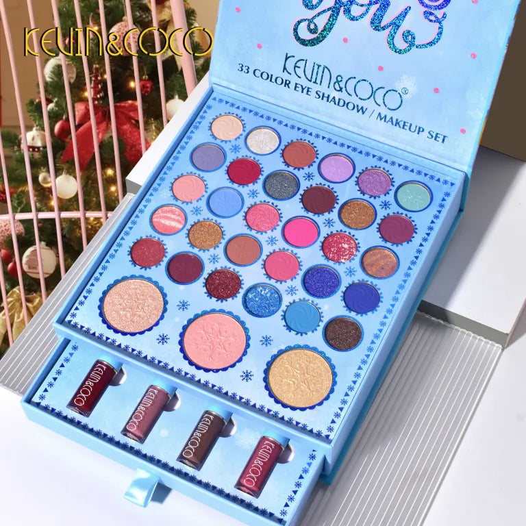 KEVIN&COCO 33colour ICESNOW wishing deer eyeshadow double drawer set Hongxuan Cosmetics