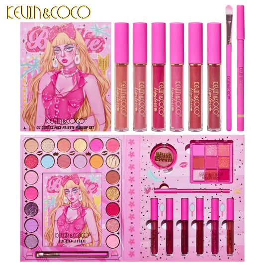 KEVIN&COCO 37colour Pink Barbie eyeshadow cosmetic set Hongxuan Cosmetics
