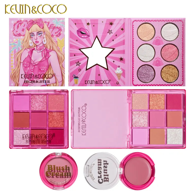 KEVIN&COCO 37colour Pink Barbie eyeshadow cosmetic set Hongxuan Cosmetics