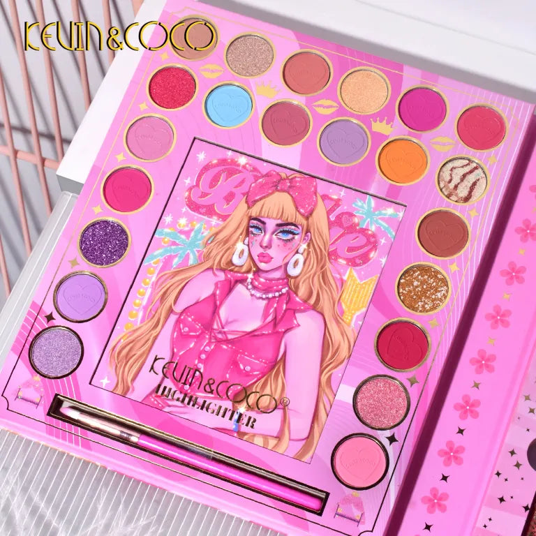 KEVIN&COCO 37colour Pink Barbie eyeshadow cosmetic set Hongxuan Cosmetics