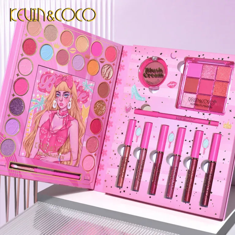 KEVIN&COCO 37colour Pink Barbie eyeshadow cosmetic set Hongxuan Cosmetics