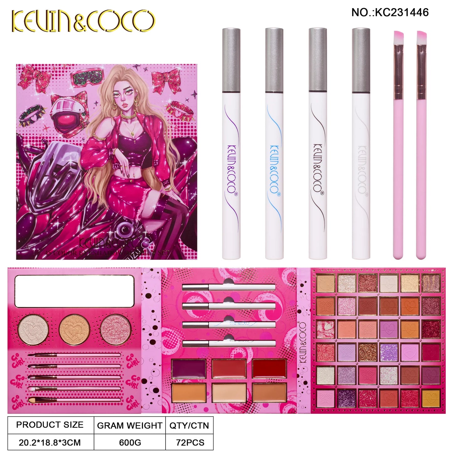 KEVIN&COCO 45colour cool motorcycle eyeshadow cosmetic set Hongxuan Cosmetics