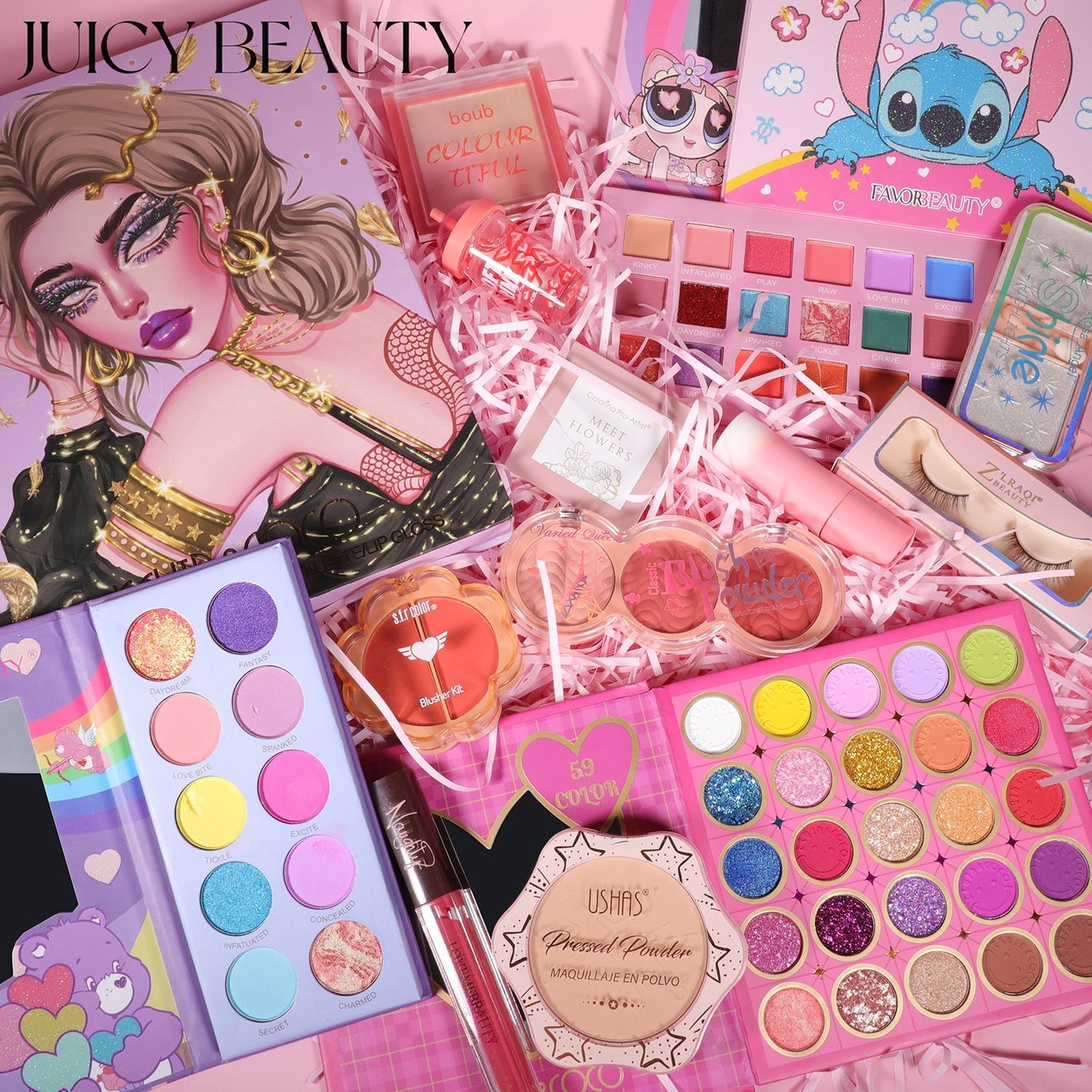 Juicy Beauty Collection (1 Kevin coco Palette+2 Combo Palette +10 freebies)